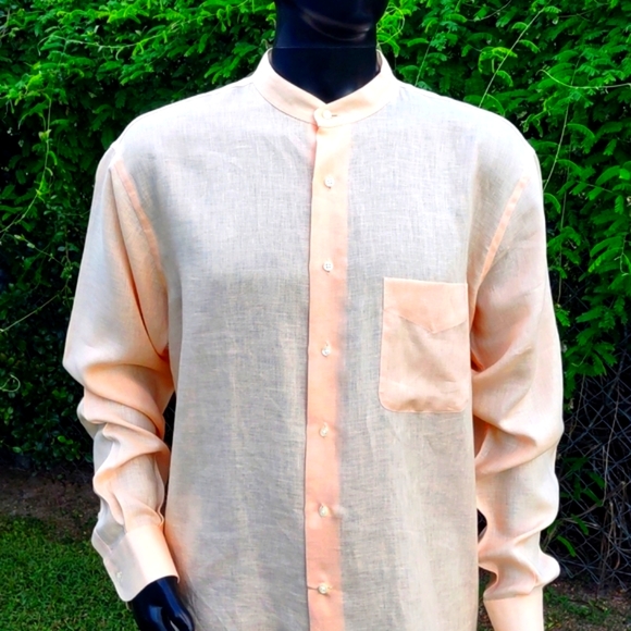 FABIO INGHIRAMI MEN'S LUXURY LINEN COLLARLESS  SHIRT - Picture 16 of 17